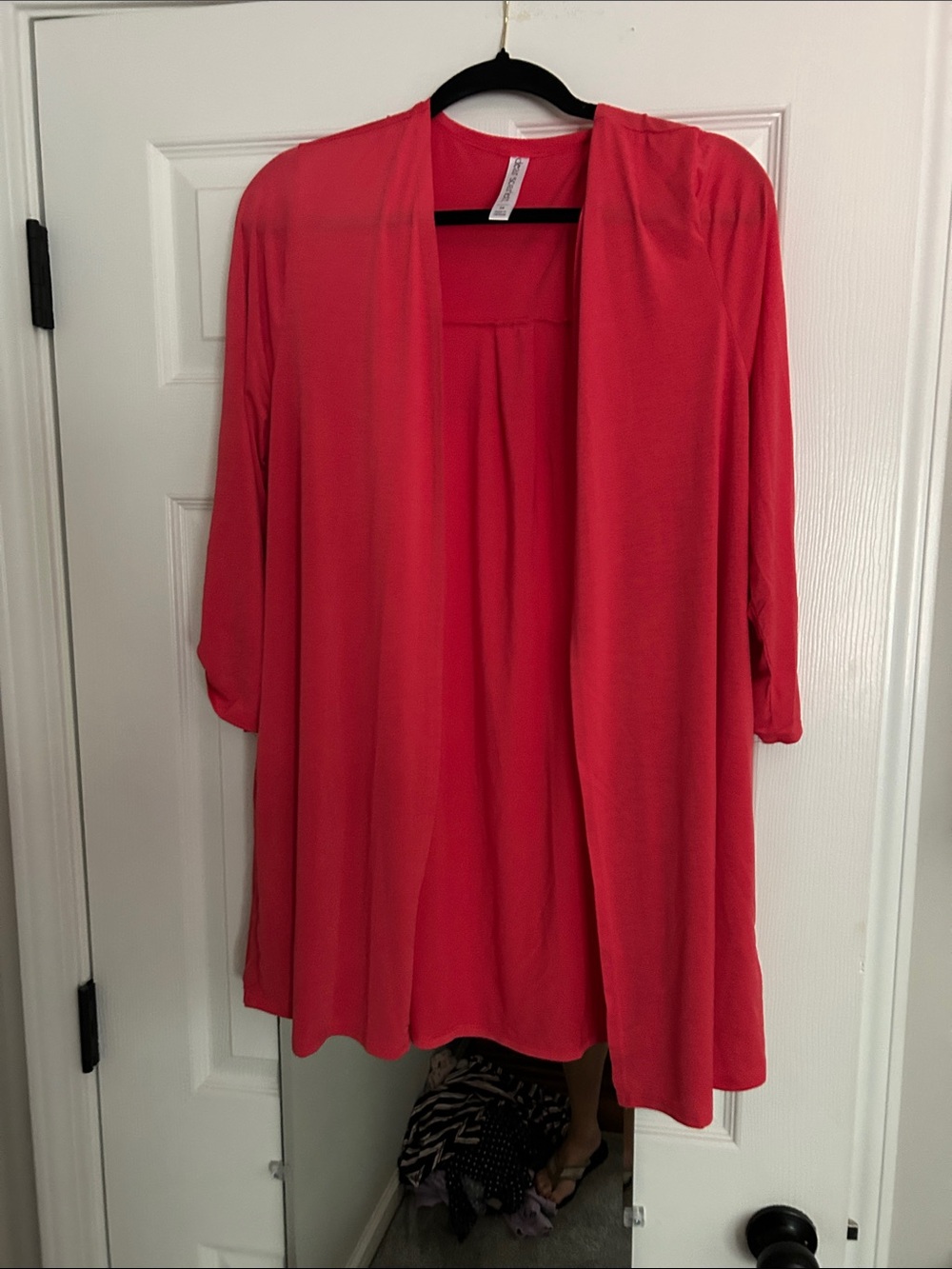 Lightweight Open-Front Blouse Cardigan in Coral Pink
